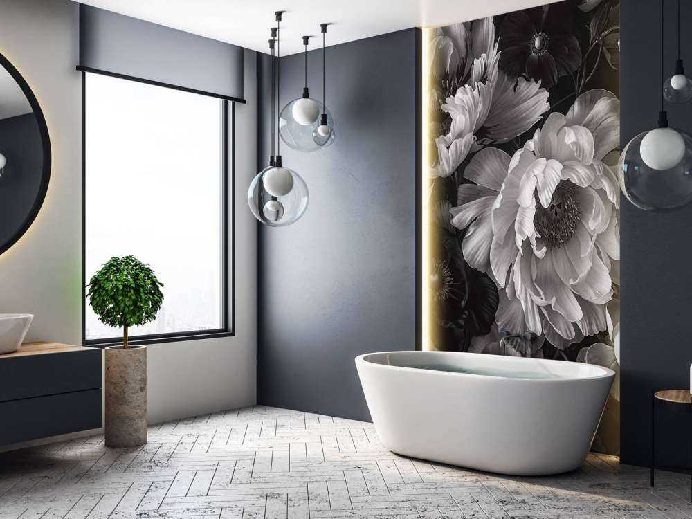 Jardin de fleurs baroque maximaliste en niveaux de gris