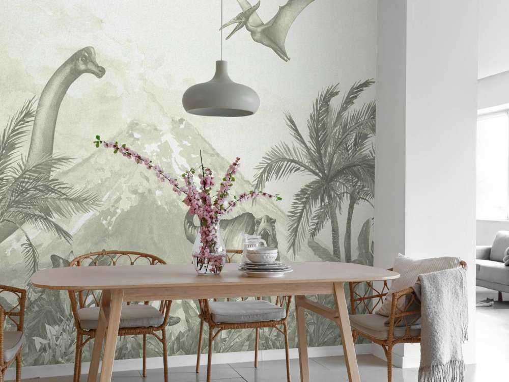 Différents dinosaures en vert d'eau