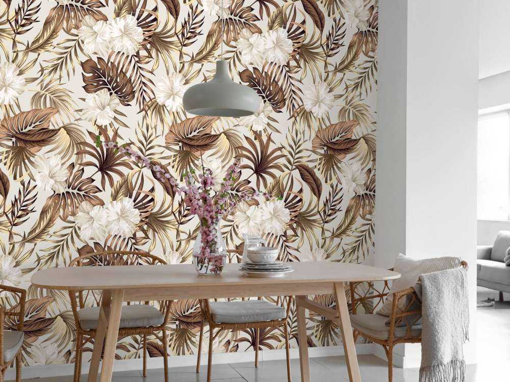 Fleurs tropicales, beige