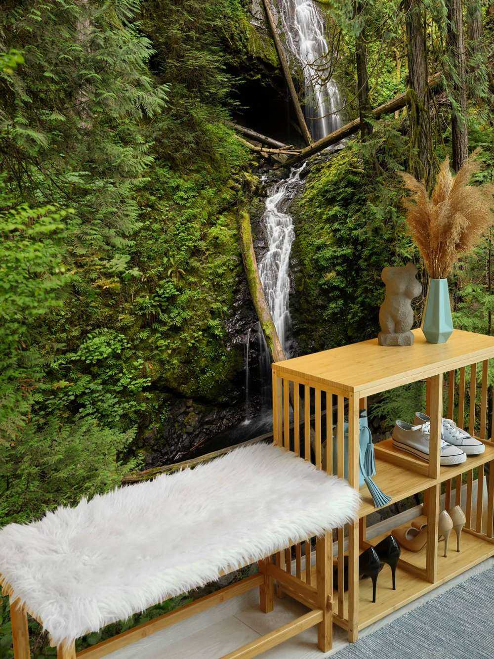 Chute d'eau avec des arbres tombés