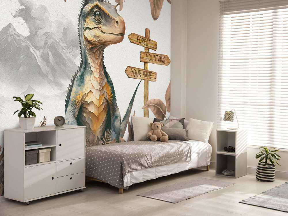 Bébé vélociraptor dans la jungle taupe