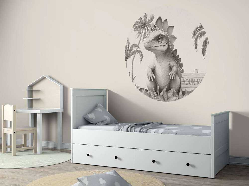 Bébé stégosaure dans la jungle beige