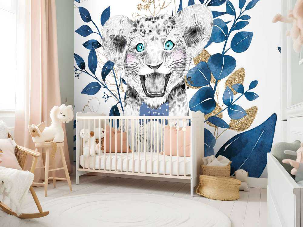 Bébé lionne jungle bleu