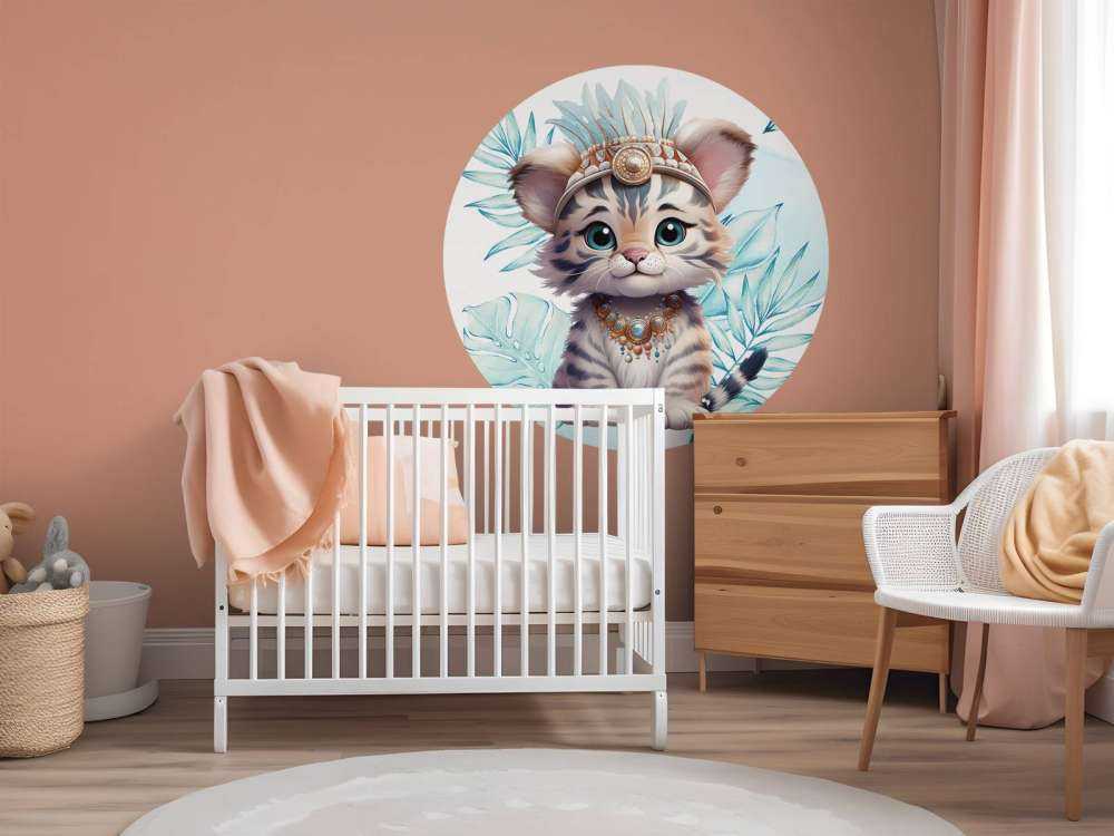 Bébé tigre et feuille bleu