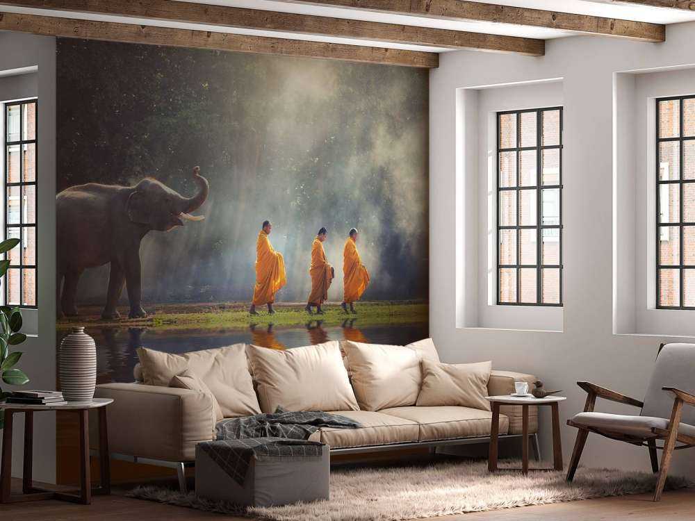 Eléphant et bouddhistes