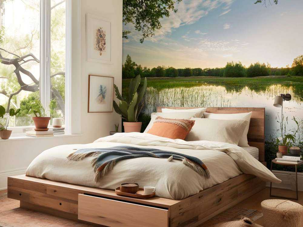 Coucher de soleil à forêt