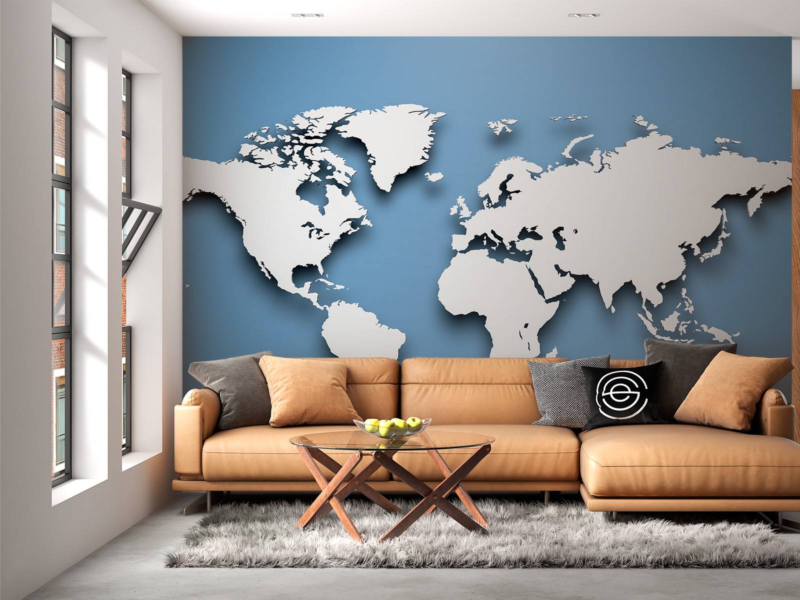 Tenture Murale Carte Du Monde 180x300 Cm - Impression 3D, Microfibre, Lavable - Déco Salon/chambre