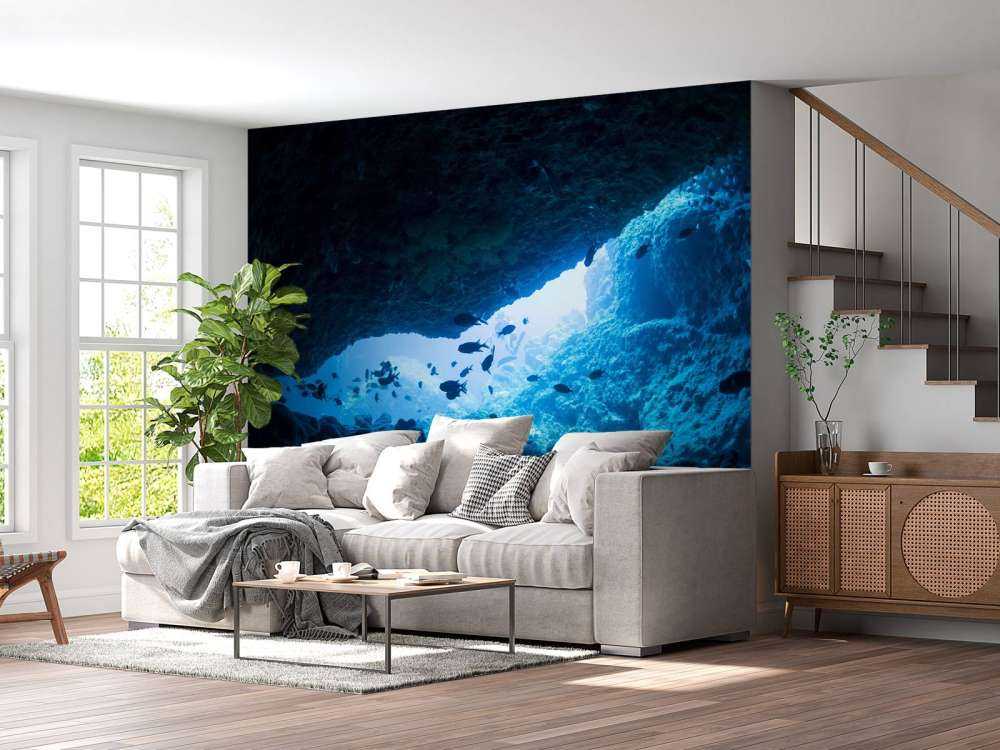 Grotte étroite avec des poissons