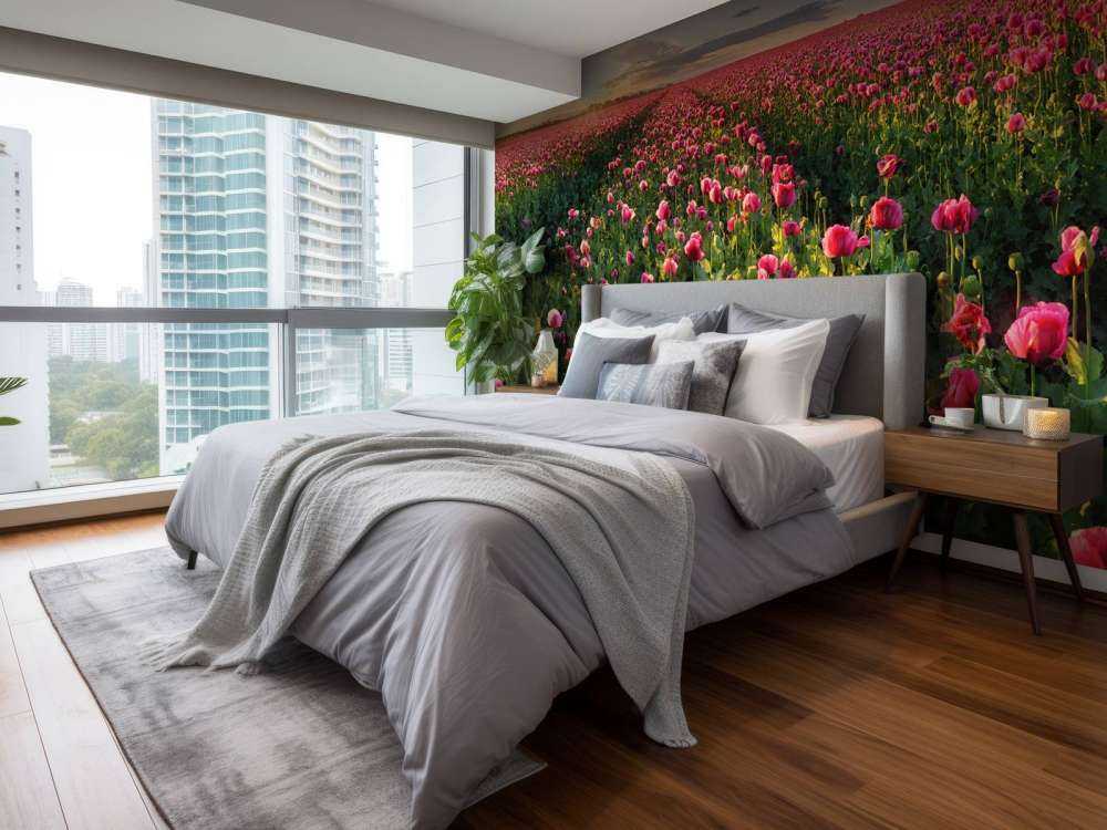 Champ de coquelicots roses