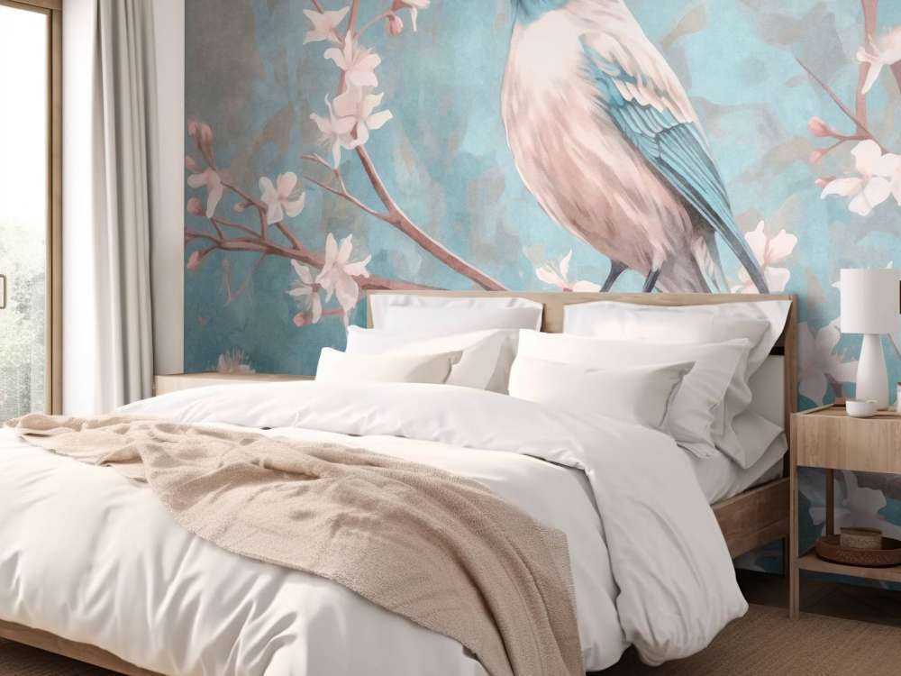 Spring bird with blooms