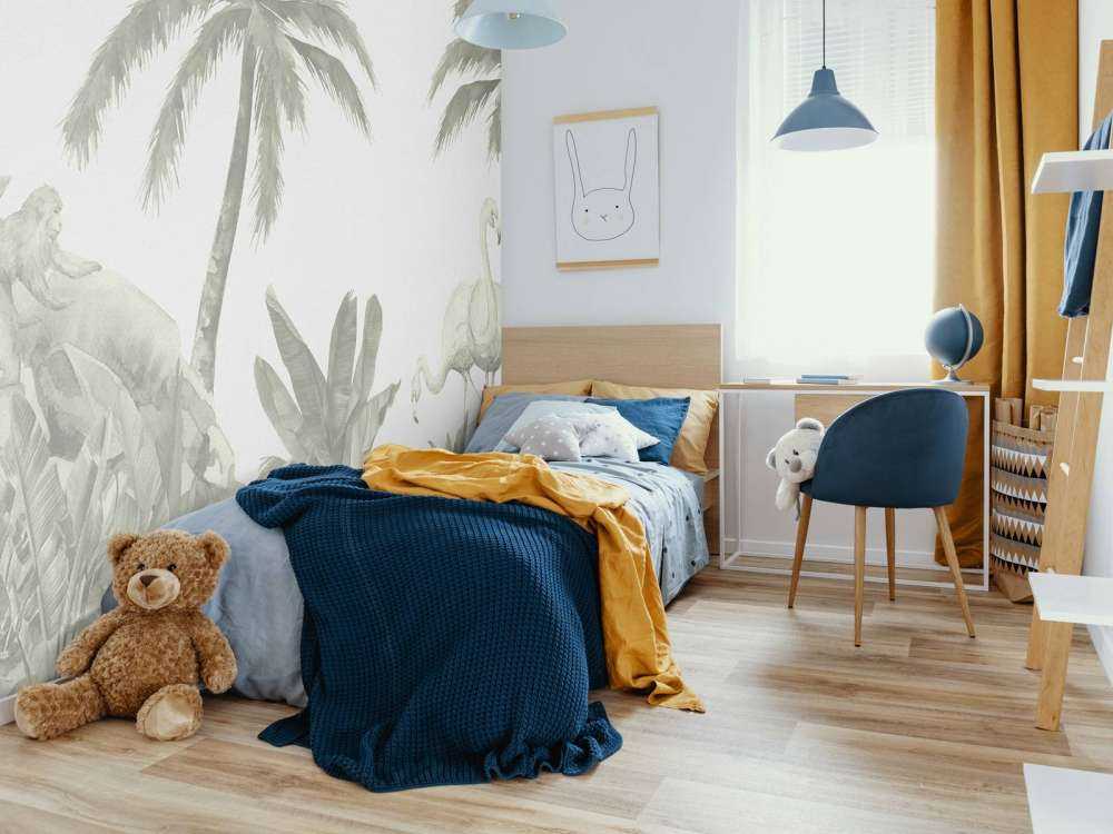 Singes et flamants roses en vert d'eau