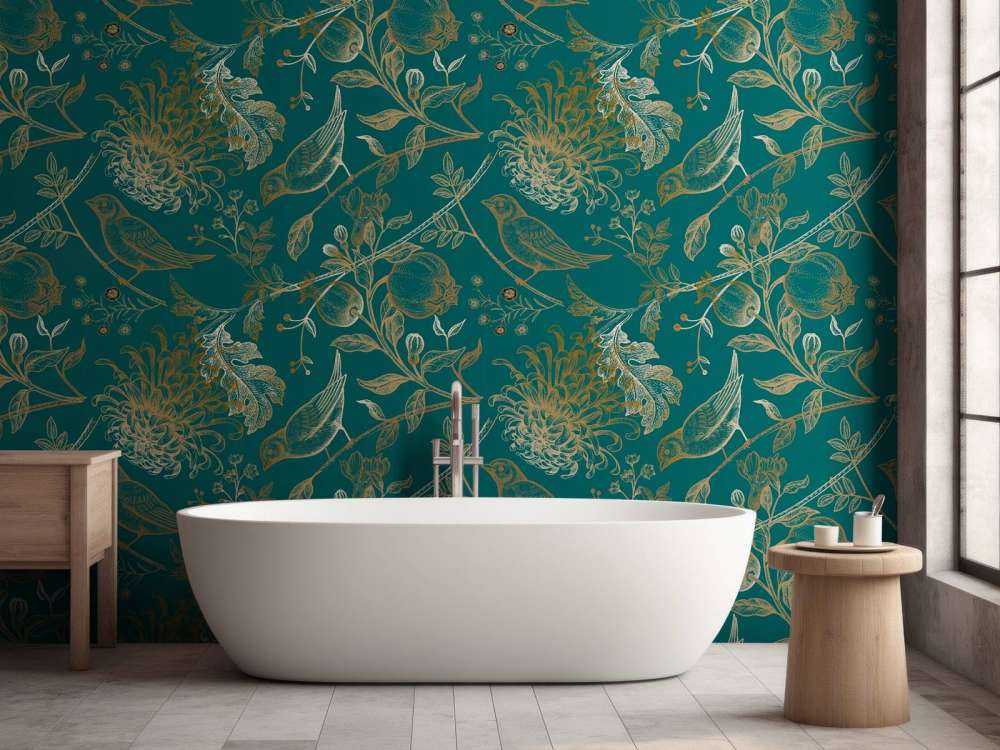 Motif de chrysanthèmes et d'oiseaux