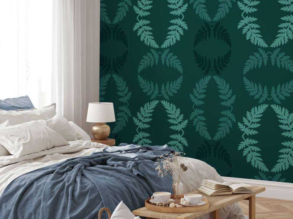 Motif bleu canard avec branche de ciguë