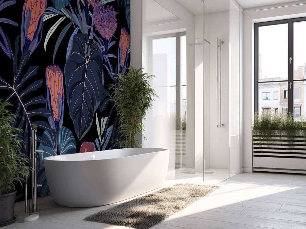 Motif de plantes tropicales bleu canard