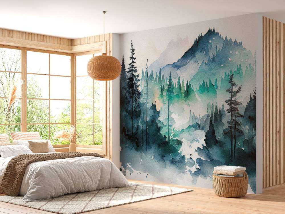 Forêt en aquarelle bleu canard