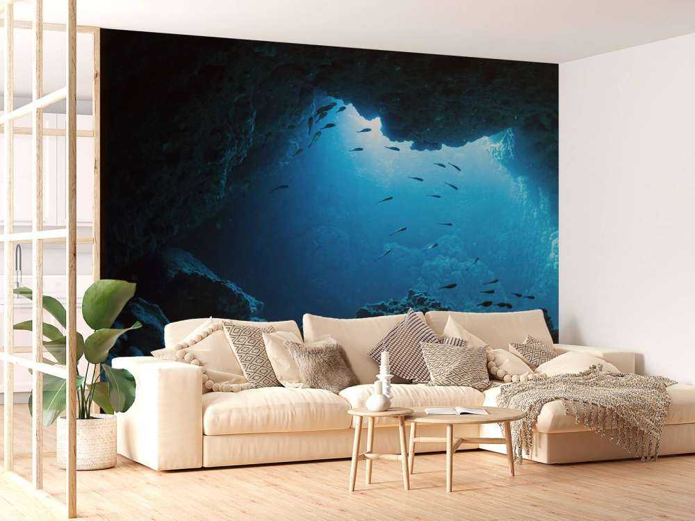 Grotte sous-marine avec des poissons