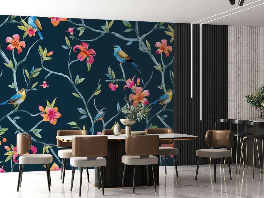 Fleurs et oiseaux tropicaux