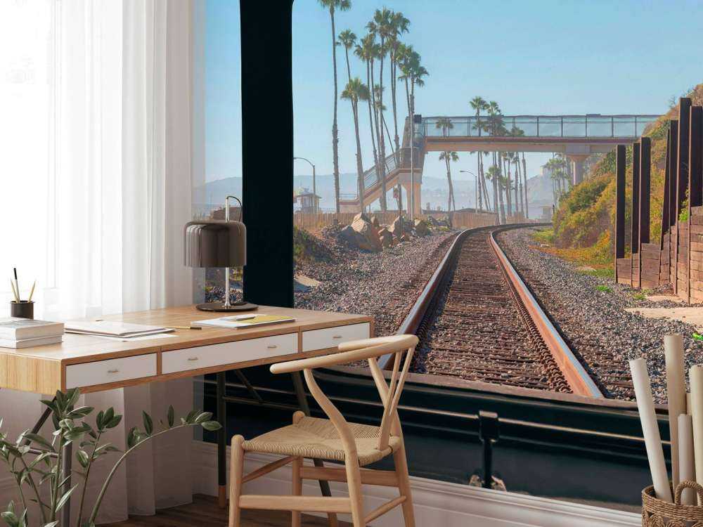 Ligne de chemin de fer le long de la côte des palmiers