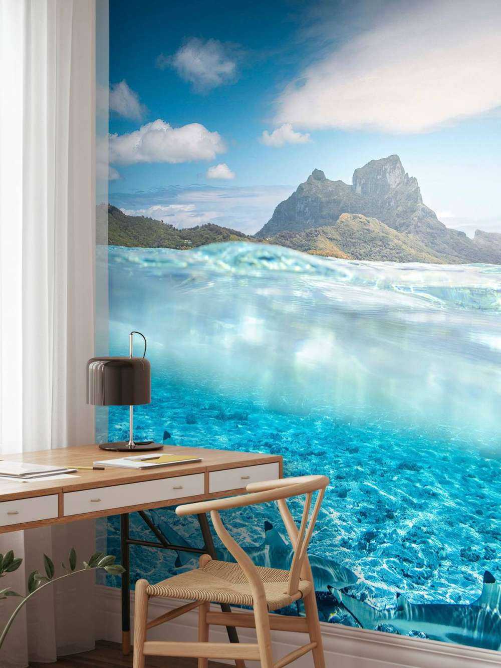 Requins de récif dans la lagune turquoise.