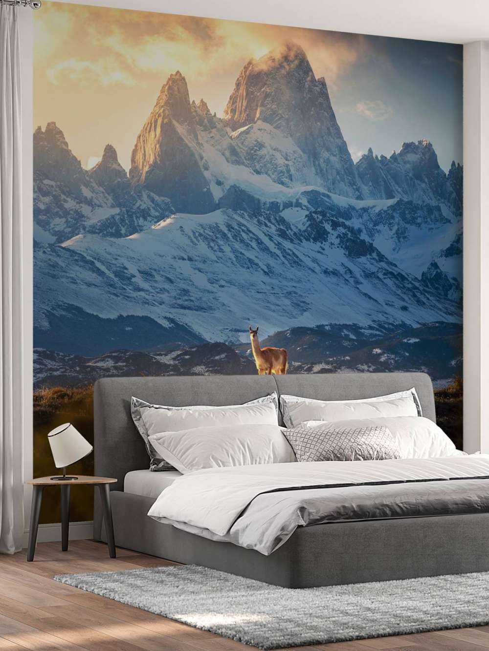 Guanaco devant les sommets enneigés de la Patagonie.