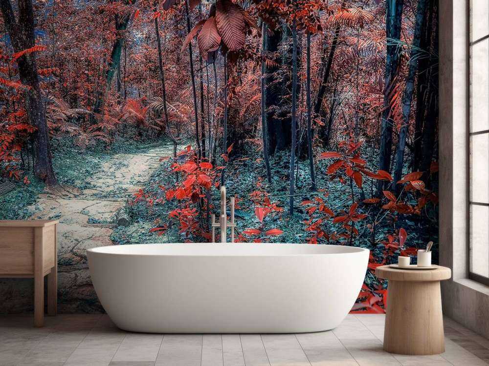 Chemin rouge sang à travers la forêt des rêves