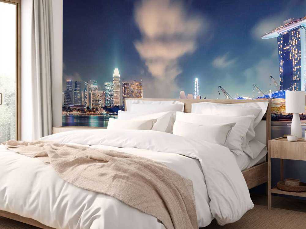 ligne d'horizon du front de mer avec des lumières futuristes