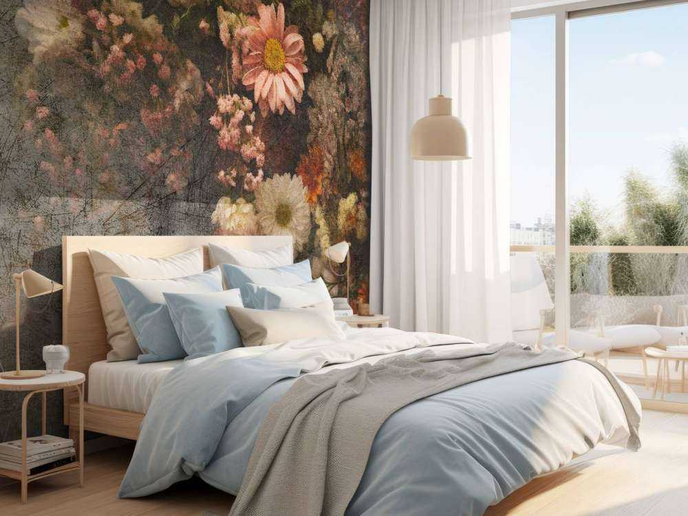 Champ de fleurs en huile vieillie