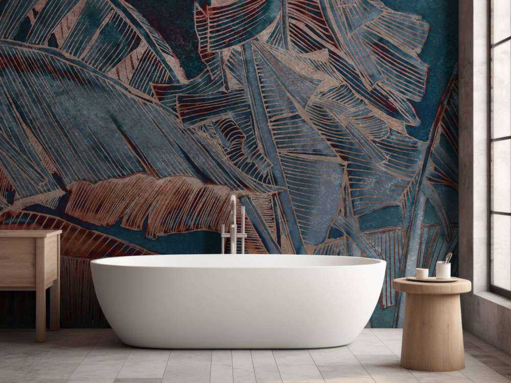 Feuille de bananier en bleu cuivre contraste