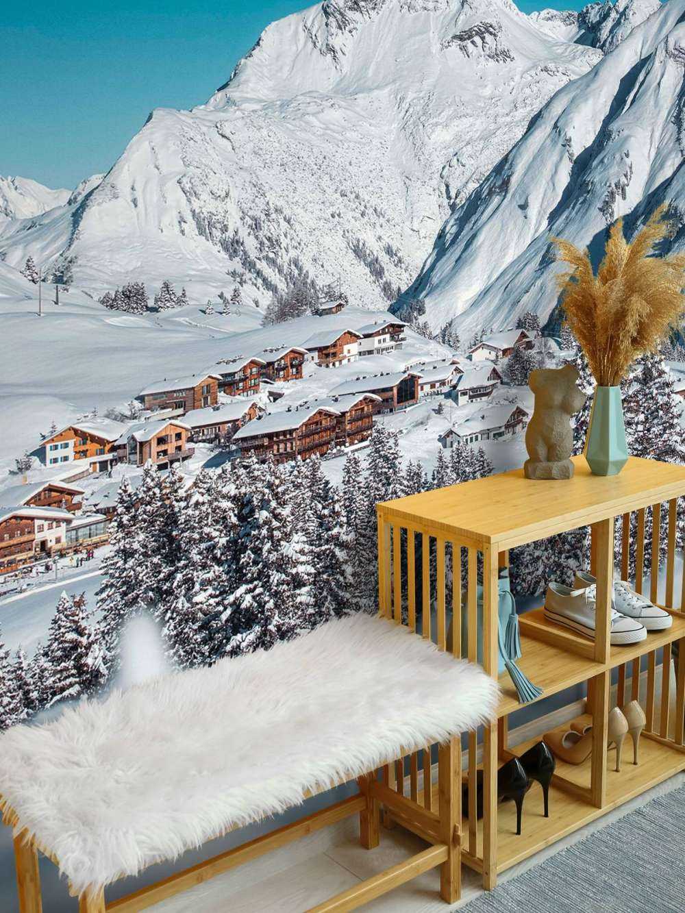 Refuges de montagne sous des sommets enneigés