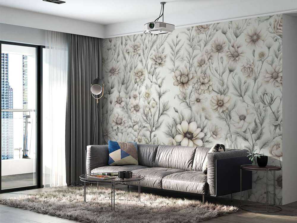 Mur floral romantique - beige