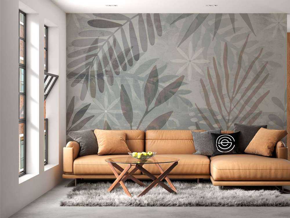 Collage de feuilles de palmier mélange gris brun