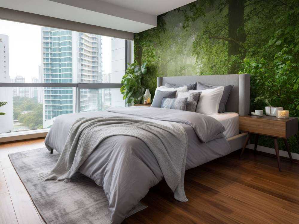 Forêt brumeuse avec chemin