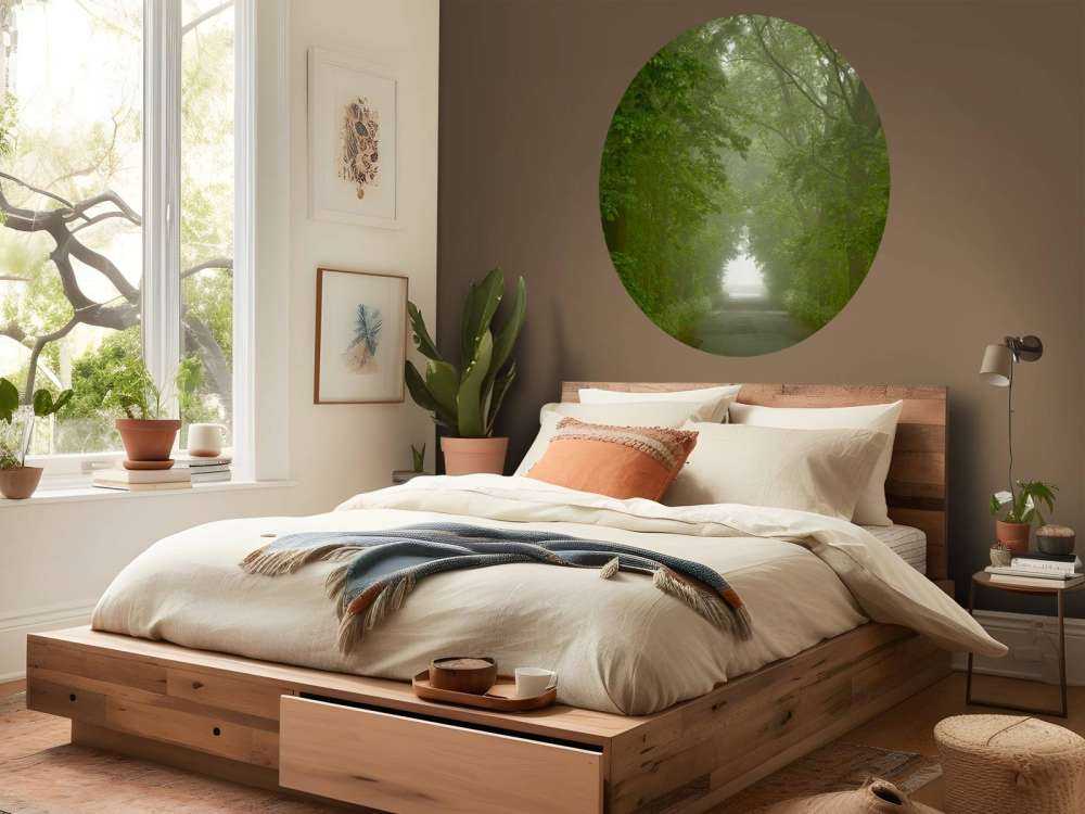 Forêt verte avec chemin brumeux