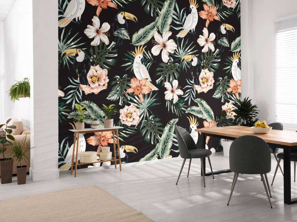 Toucan tropical et perroquet