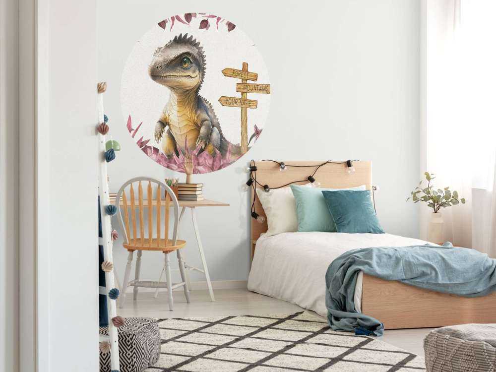 Bébé spinosaure dans la jungle rose