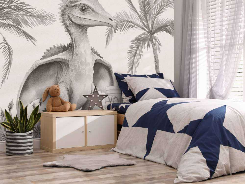 Bébé ptéranodon dans la jungle beige