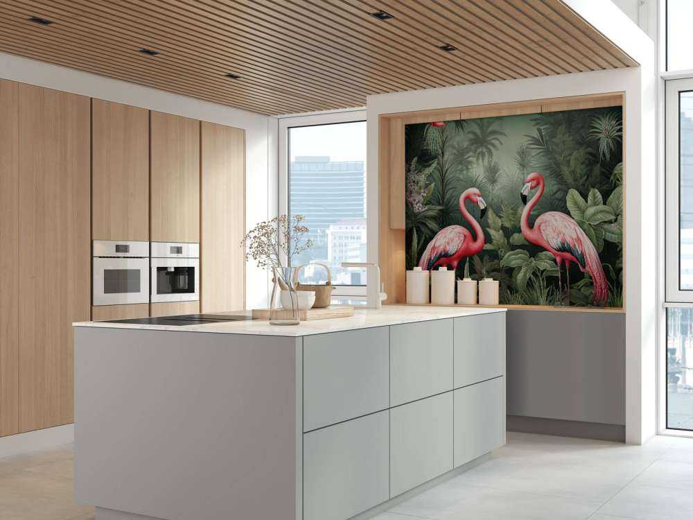 Oasis florale de flamants roses