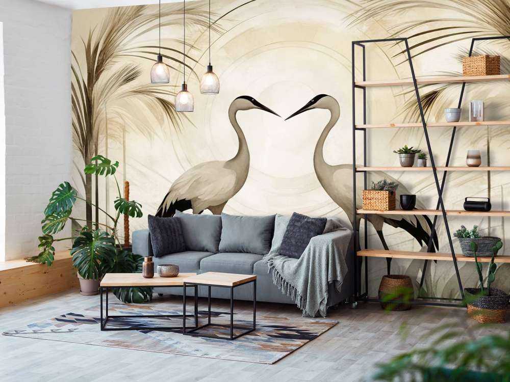 Grues au coucher du soleil taupe