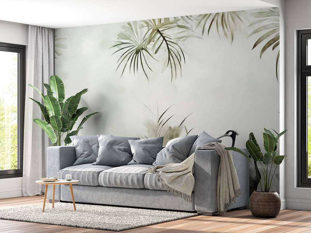 Grues dans le champ vert