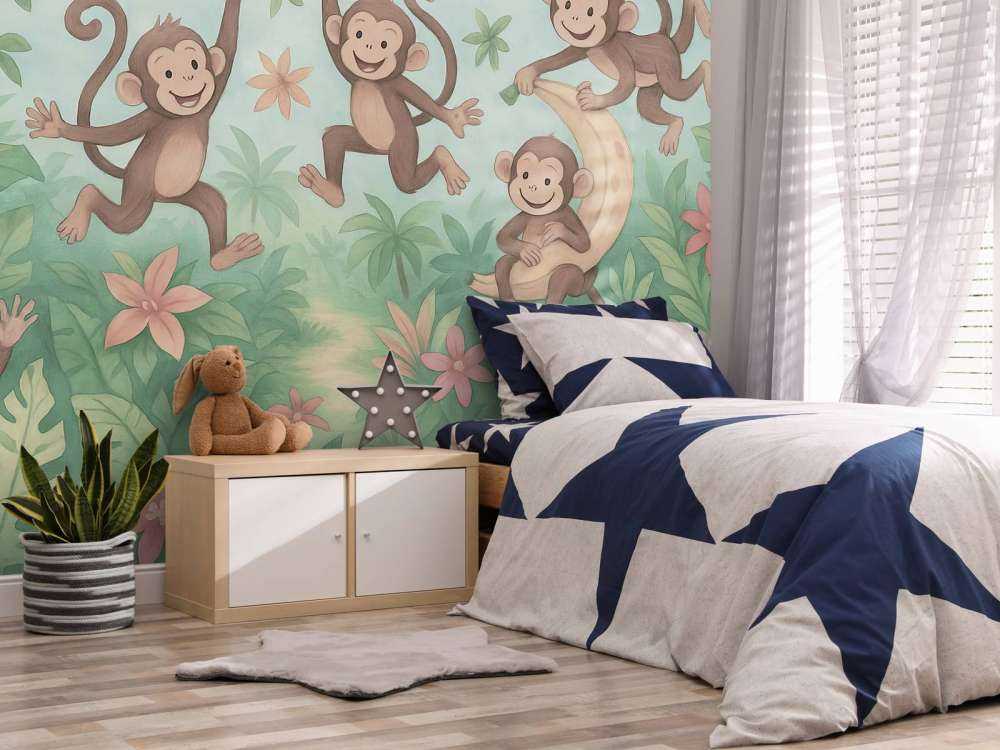 Singes joyeux dans la jungle des fleurs.