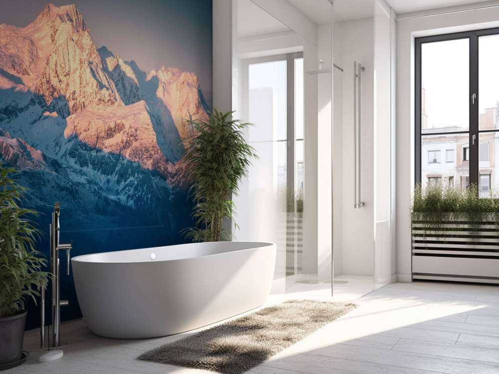 Lumière du matin sur les sommets enneigés.