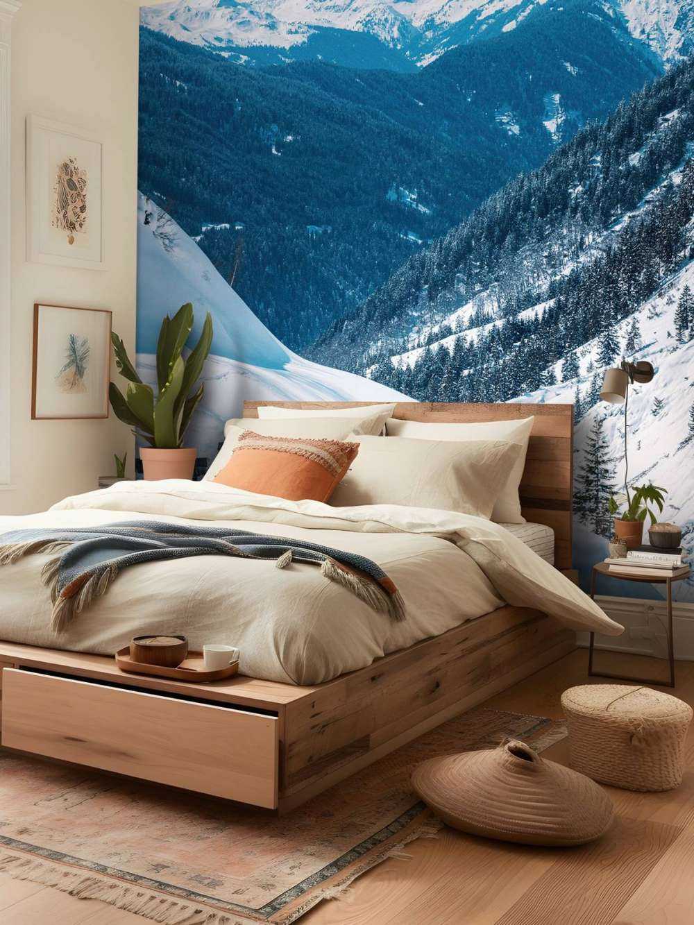 Les sommets alpins d'un bleu profond dans la neige hivernale.