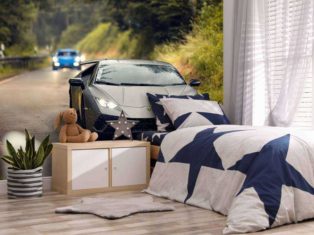 Lamborghini gris mat dans la nature