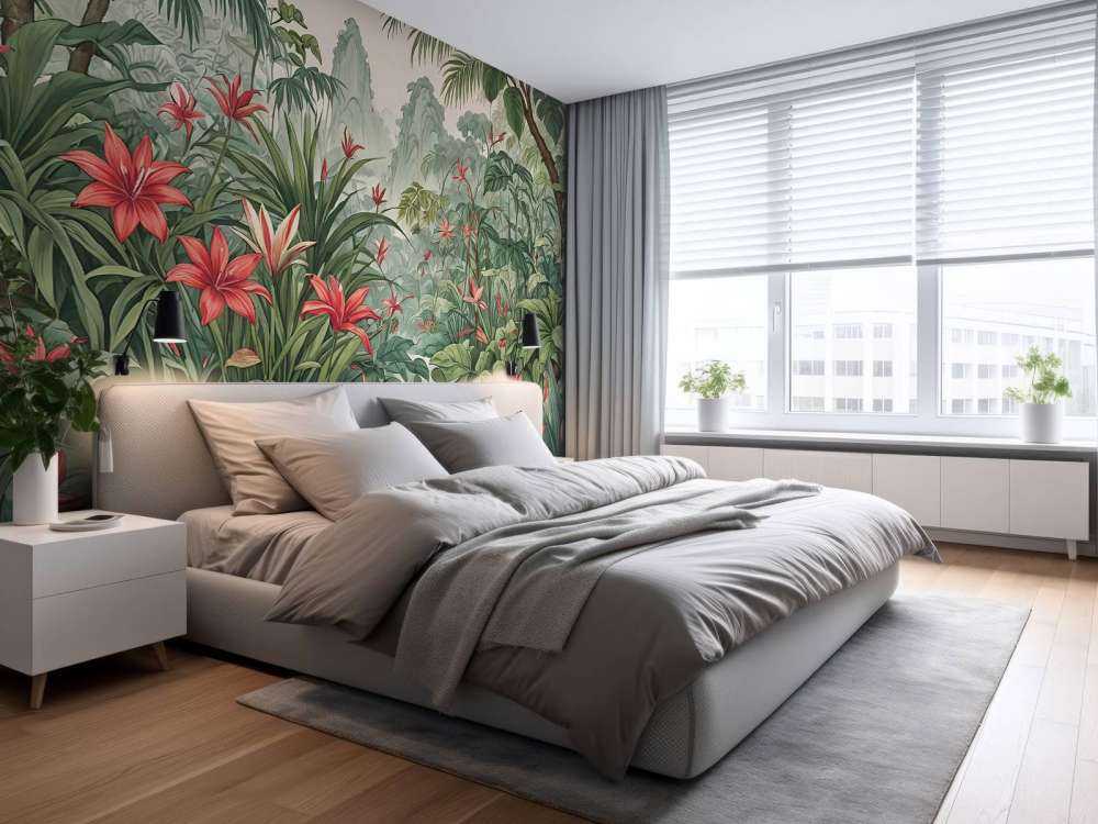 Forêt tropicale de lys dans la brume du matin