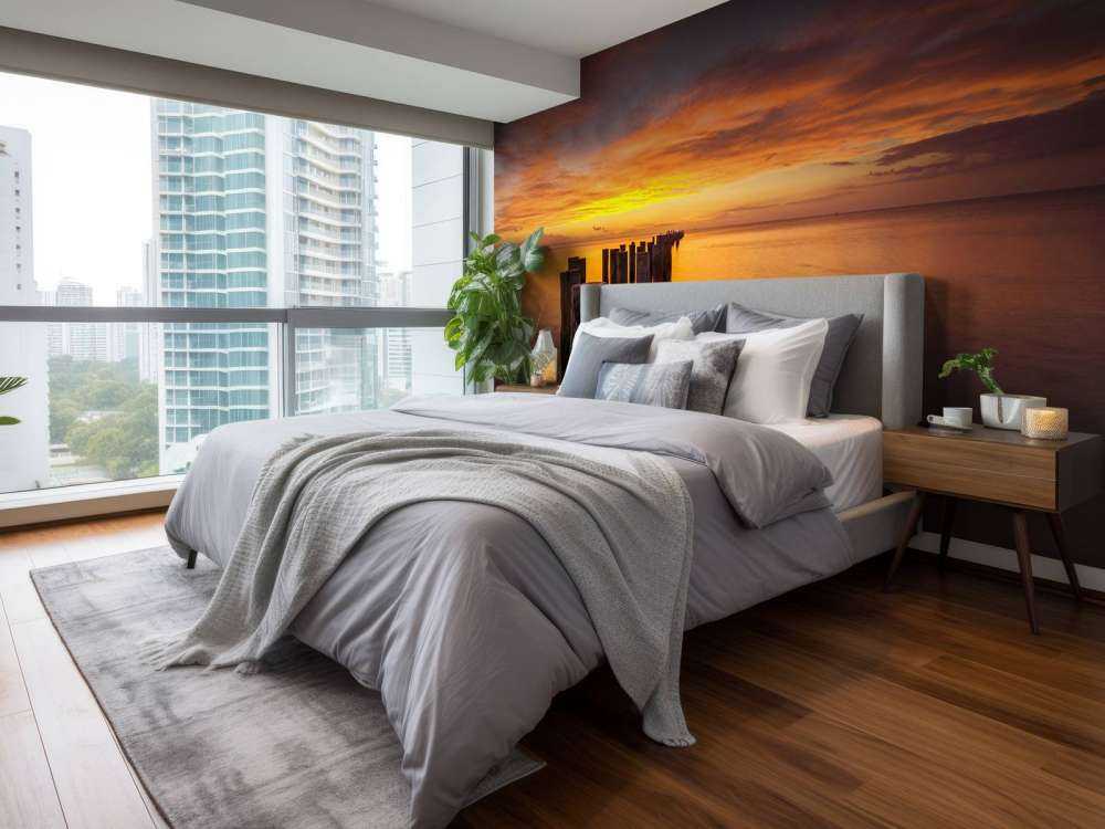 Brise-lames au lever du soleil