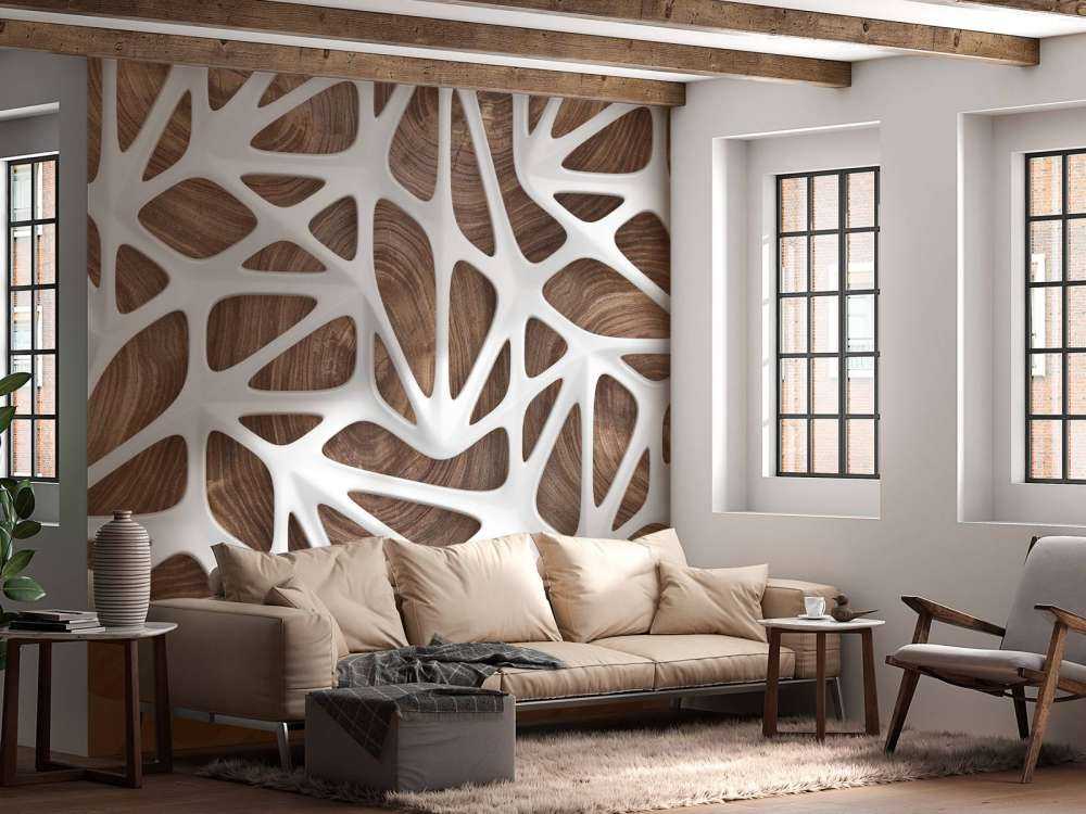 Motif blanc sur bois