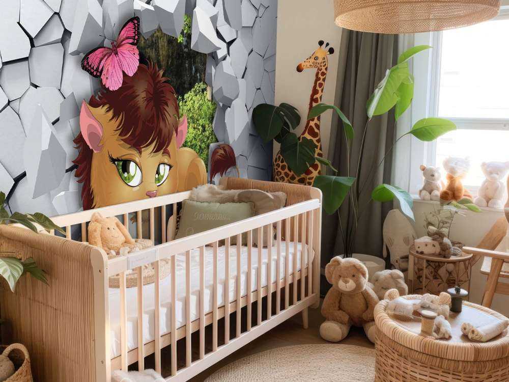 Lionne à travers un mur