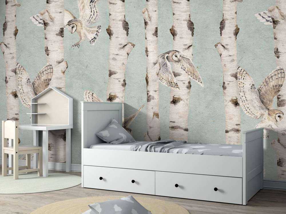 Birch and Owls - Blue - 120