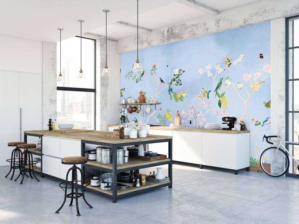 Oiseaux dans le jardin Panorama bleu