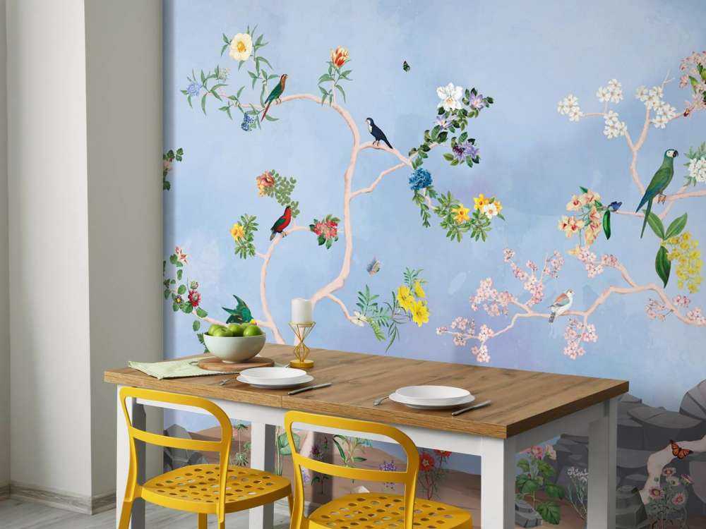 Oiseaux dans le jardin Panorama bleu